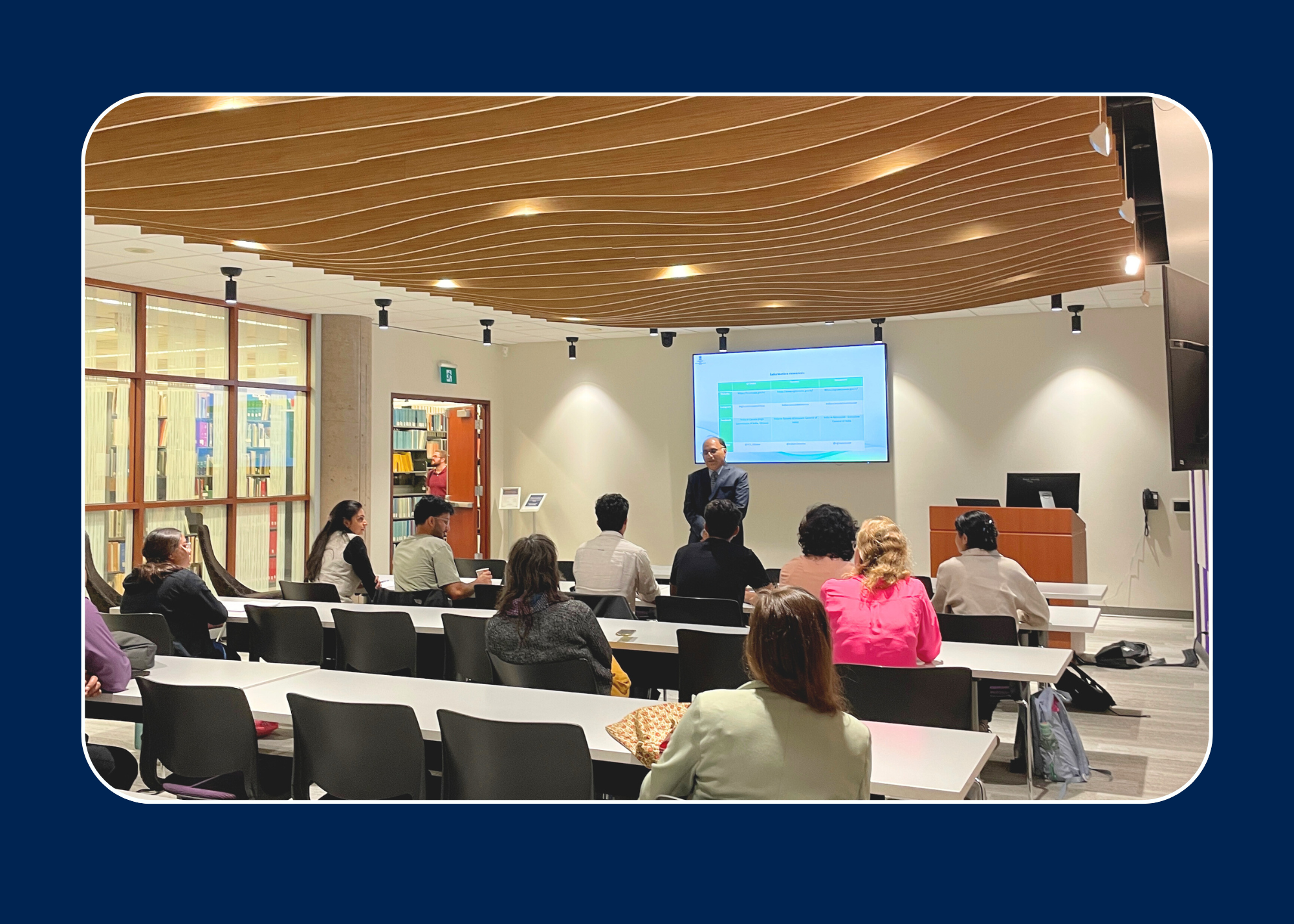 High Commissioner Mr. Kumar delivering orientation to 11 Queen's Students