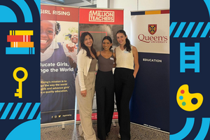 Photo of Michelle standing with her peers in front of a 1Million Teachers banner