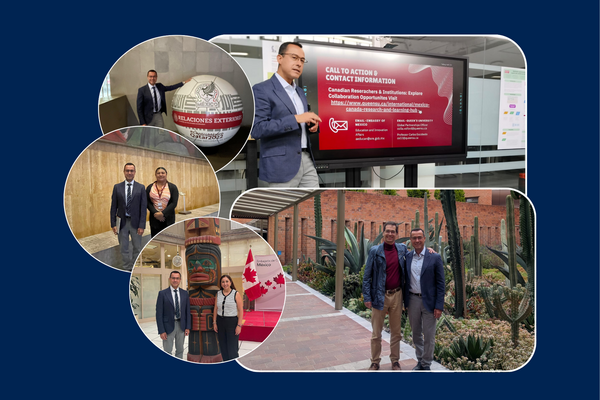 Queen's Blue - five photos of Dr. Escobedo around Mexico City, meeting with partners