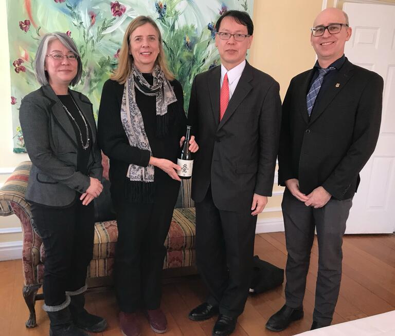 Photo of Minister Furuya with Sandra den Otter, Nick Mosey, and Keiko Aoki