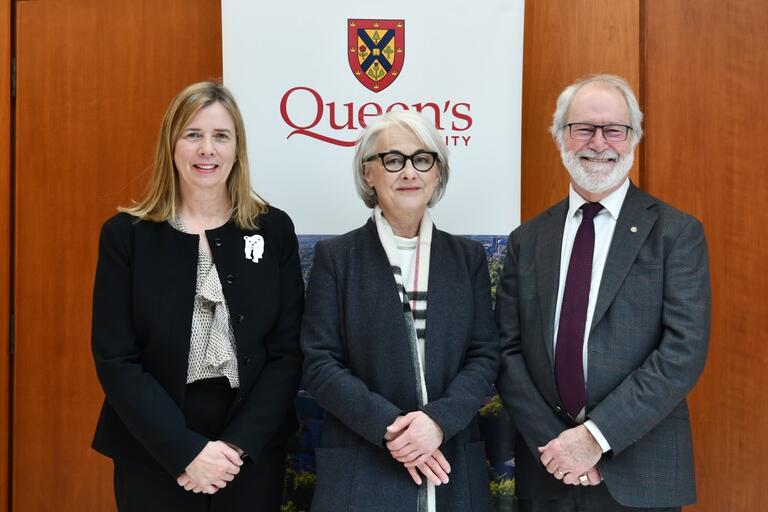 Sandra den Otter, Her Excellency Sabine Sparwasser, and Principal Patrick Deane