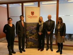 Photo of Minister Furuya with Cathy Crudden, Sandra den Otter, Nick Mosey, and Laura Esford