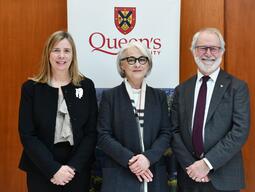 Sandra den Otter, Her Excellency Sabine Sparwasser, and Principal Patrick Deane