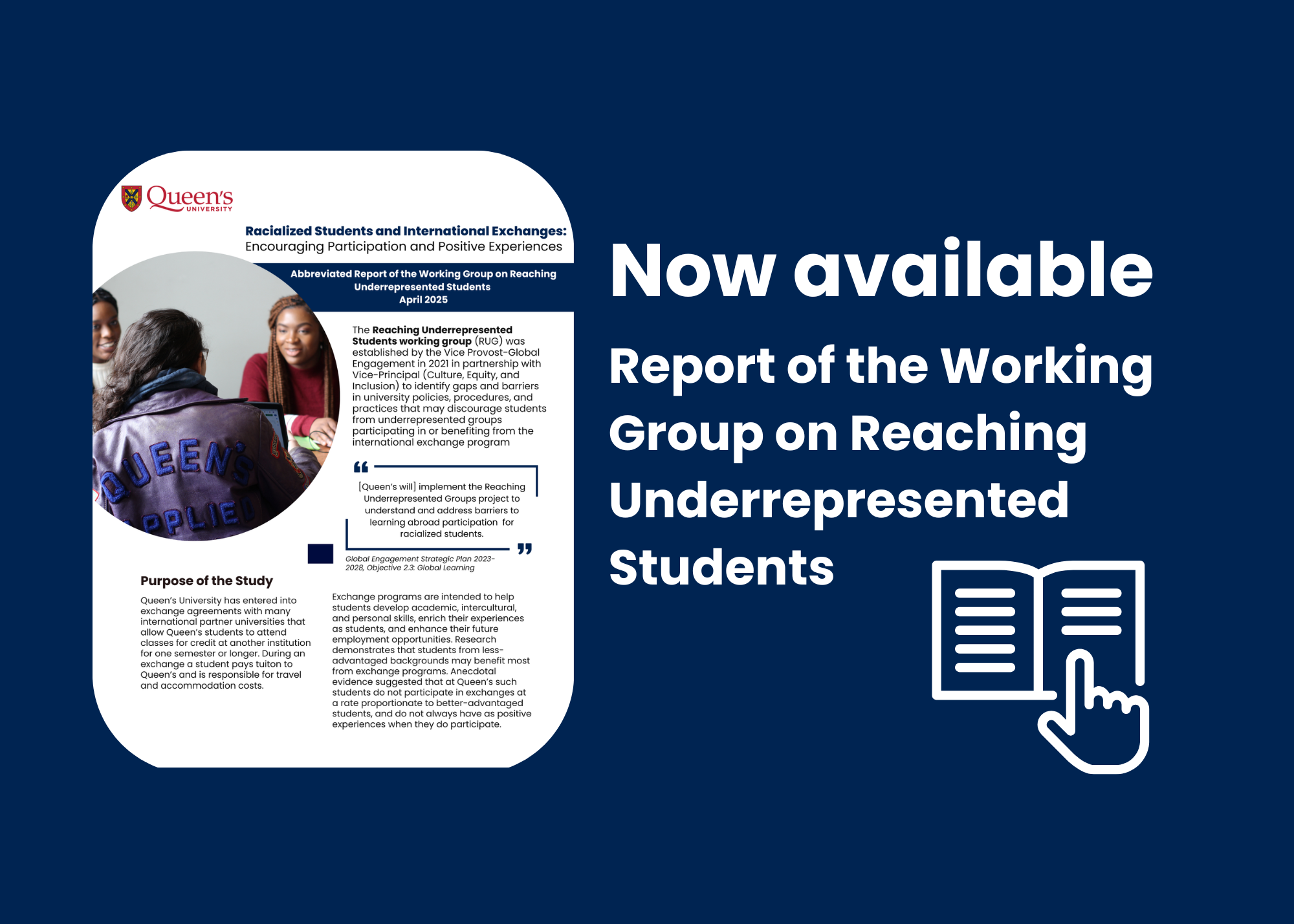 Text on blue background that reads: Now Available: Report of the Working Group on Reaching Underrepresented Students