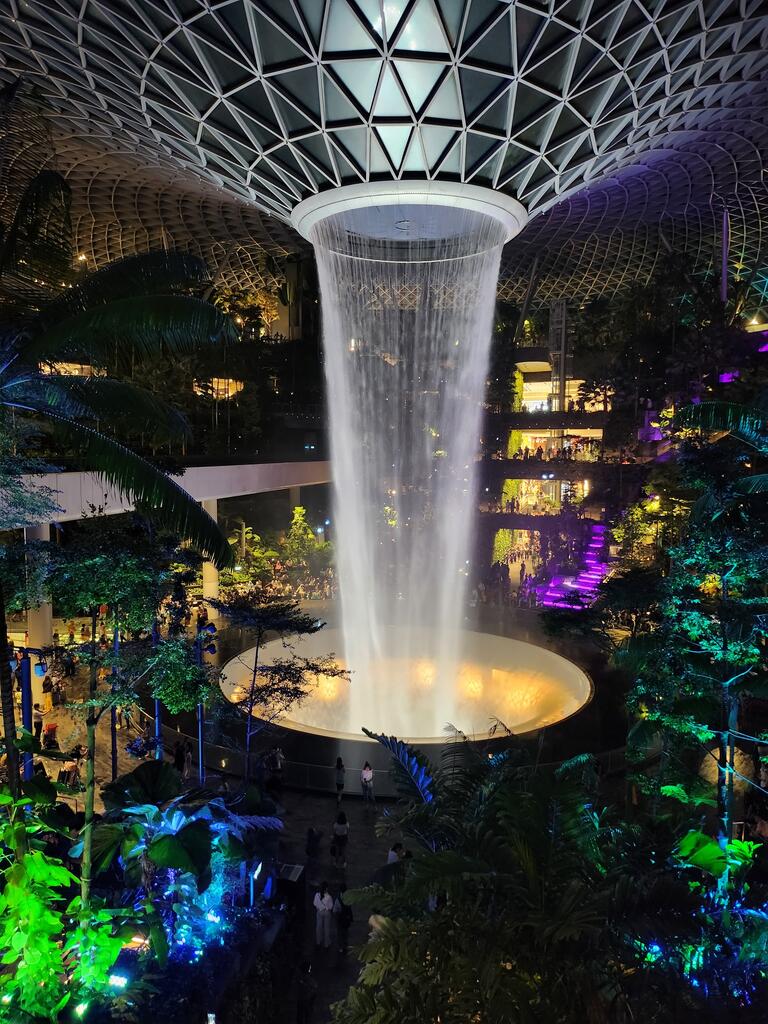 Indoor architecture with waterfall