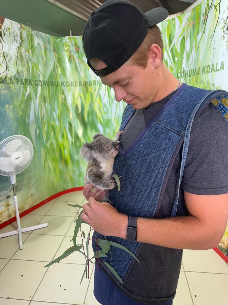 Jack holds a baby koala