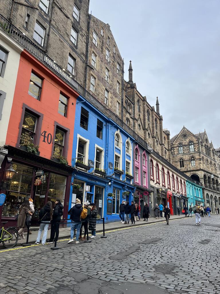 Colourful row houses on a chilly day