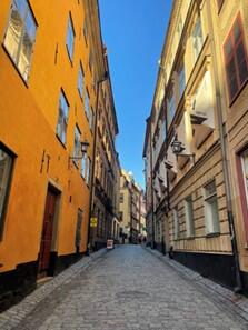 Looking uphill on an old city street