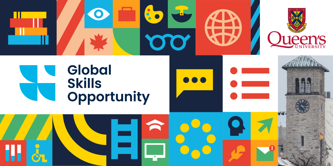 Global Skills Opportunity Icons - Small Blocks and a Photo of Grant Hall