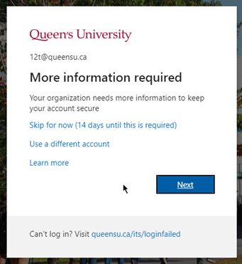 A screenshot of the login page showing option to skip enrolling in MFA or to set up enrolment now.