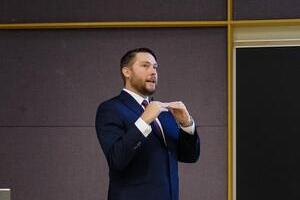 Derek delivering his PhD seminar