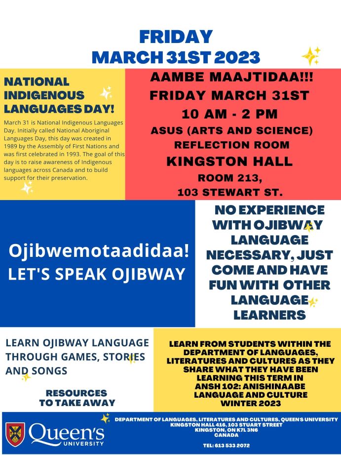 poster for March 31 National Indigenous Languages Day event 2023