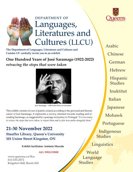 poster for Nov 21-30, 2022 Jose Saramago exhibit