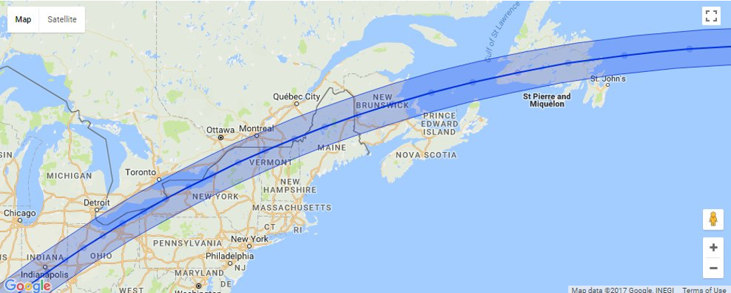 Path of Totality in Canada/USA