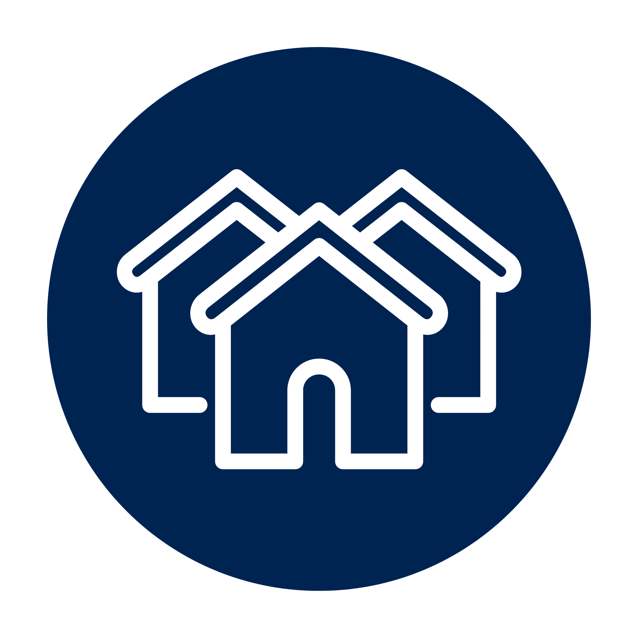 An image icon of 3 houses overlapping one another with a blue background