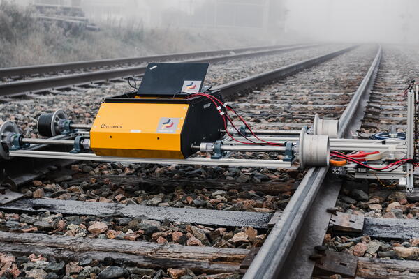 Mobile robot on rails in the fog