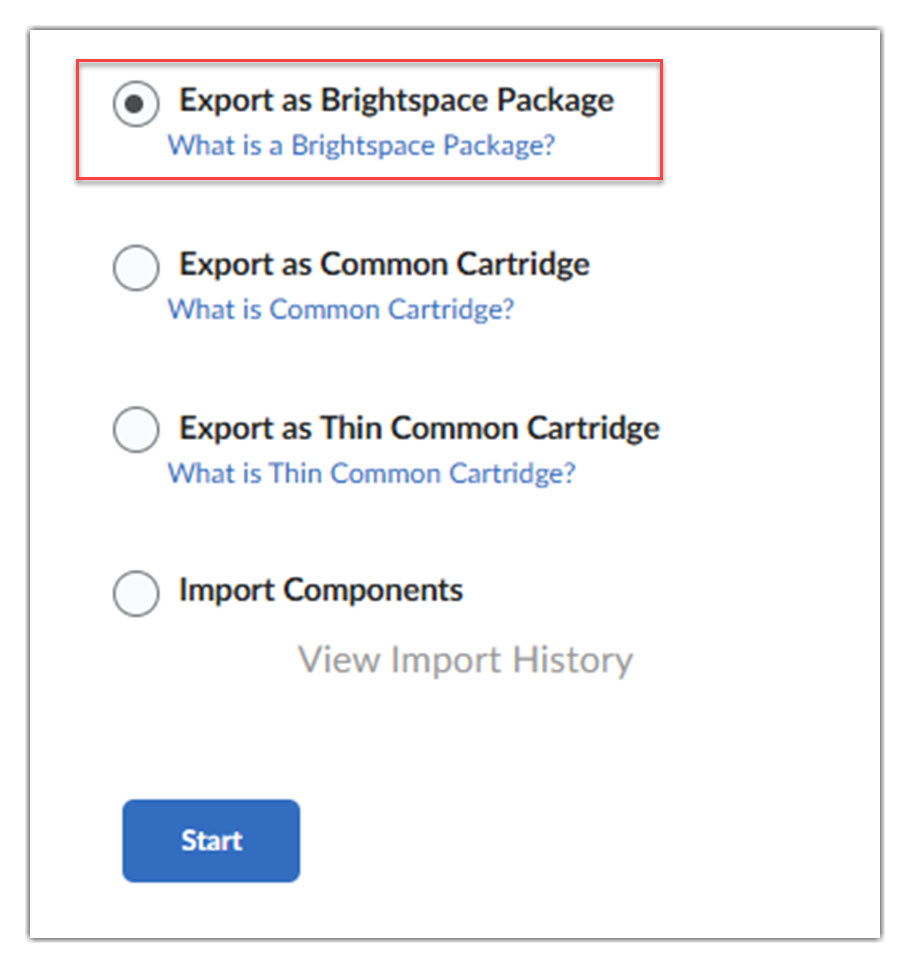 Export as a Brightspace package confirmation