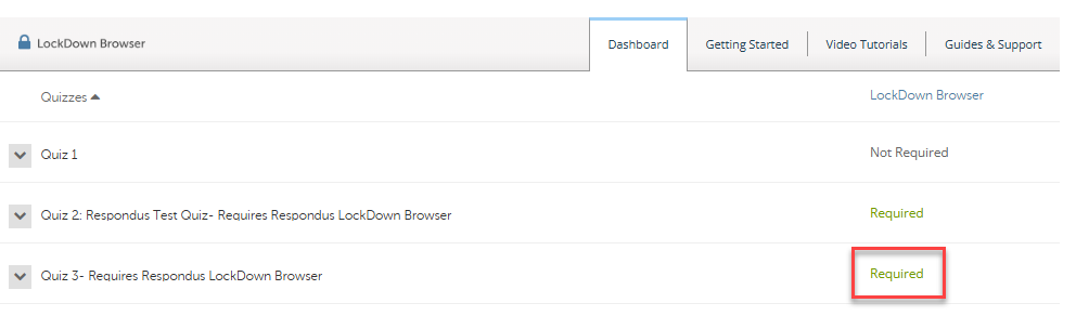 An image showing that Required is now visible under the LockDown Browser column