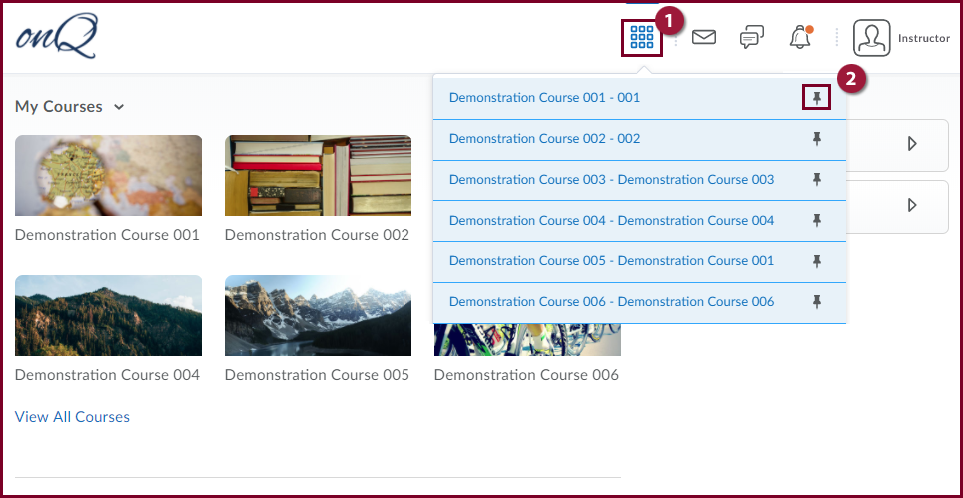 "Screenshot of onQ Course Navigation"