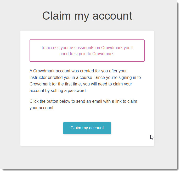 "Screenshot of Crowdmark Claim Account page"