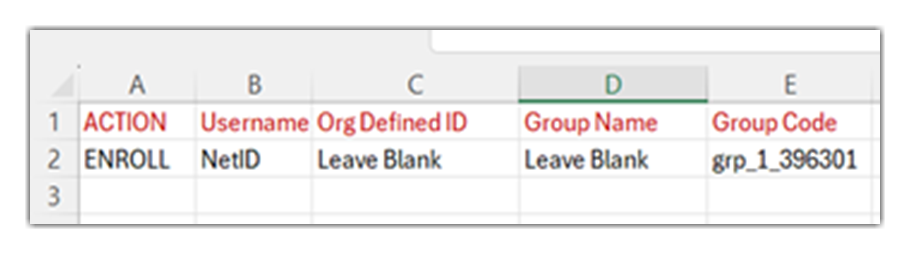Image of excel file outlining what columns need to be included in the file