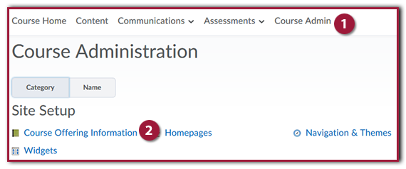 "Screenshot of Course Administration page"