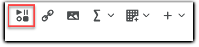 Toolbar with various icons including play, pause, stop, link, image, sum, and table options, with the play, pause, and stop icons outlined in red.