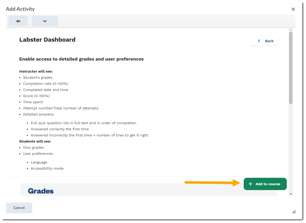 Add to course button
