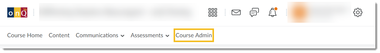 "Screenshot of onQ Course Admin Tab"