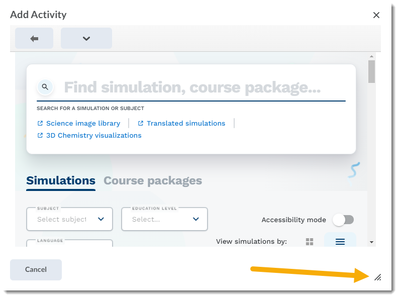Click and drag expand arrow