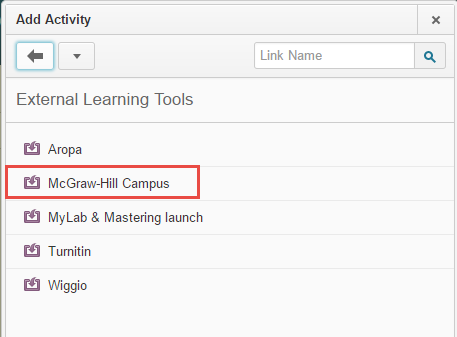 "Screenshot of onQ External Learning Tools to get McGraw Hill"