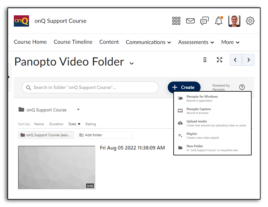 Panopto Course Folder - create botton options