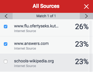 "Screenshot of example sources and similarity scores"