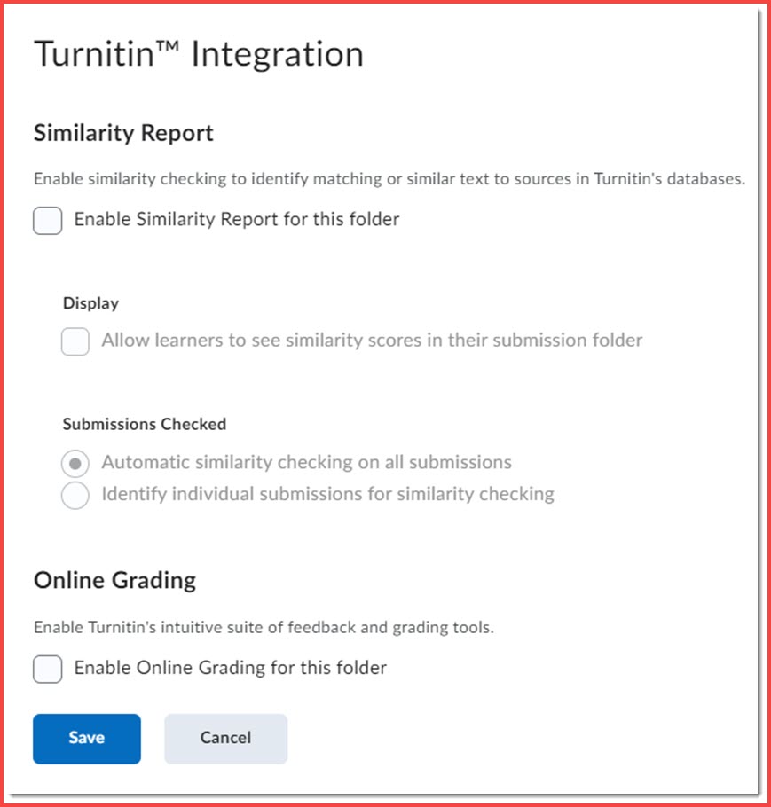 Turnitin instructor configuration settings