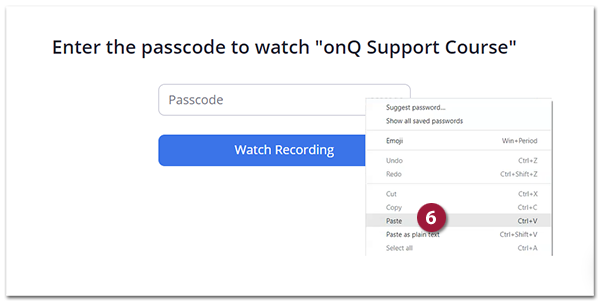 Screenshot of how to paste password from clipboard. 