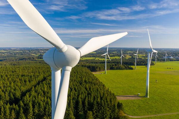 Aerial view of wind turbines