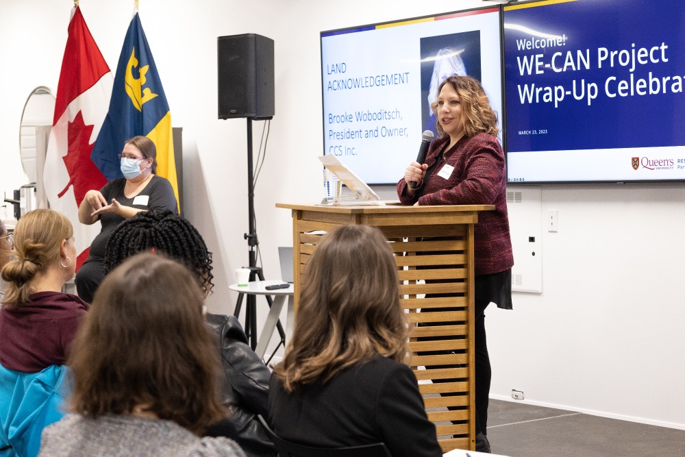 Brooke Woboditsch, President of CCS Inc. delivers remarks at the WE-CAN Wrap-Up Event.