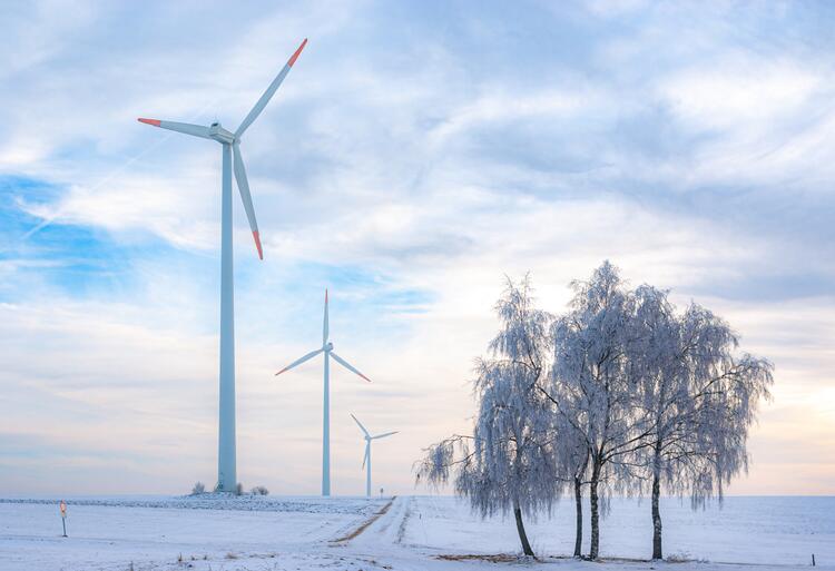 Wind turbines in winter setting