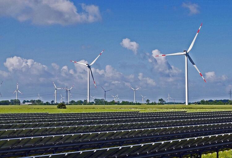 Wind turbines and solar panel farm