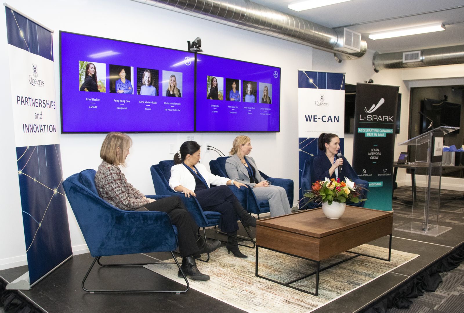 Panel discussion during the Compass North launch in the main floor Seaway Coworking space.