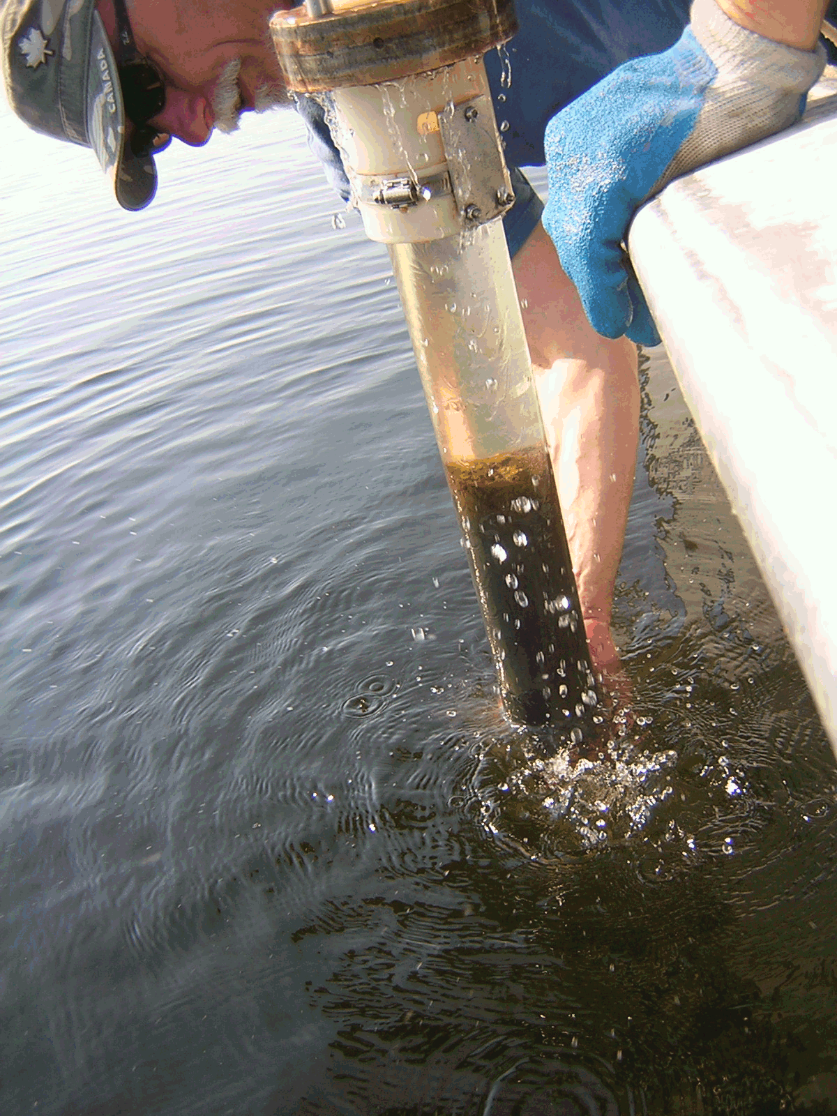 Retrieval of gravity core from Lake of the Woods
