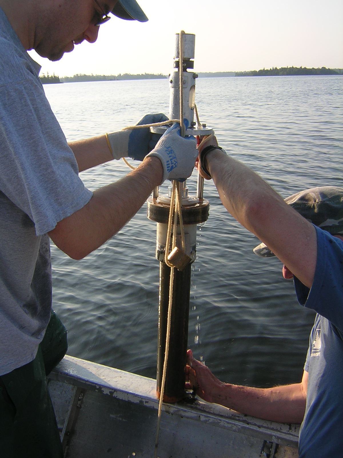 Retrieval of gravity core from Lake of the Woods