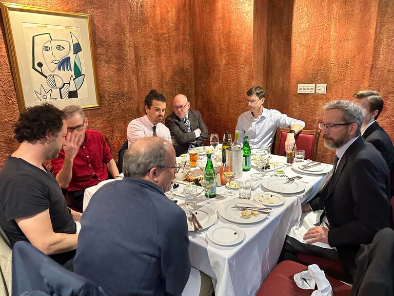 Marc, Colin, Steve Hughes, James Fraser, Nir Rotenberg, and others enjoying the evening tribute to Prof. John Sipe with great food, wine and company.