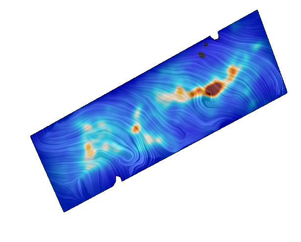 A map of the magnetic field of the Vela C giant molecular cloud inferred from BLASTPol data.
