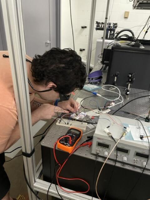 Tristan working on the op amp circuit