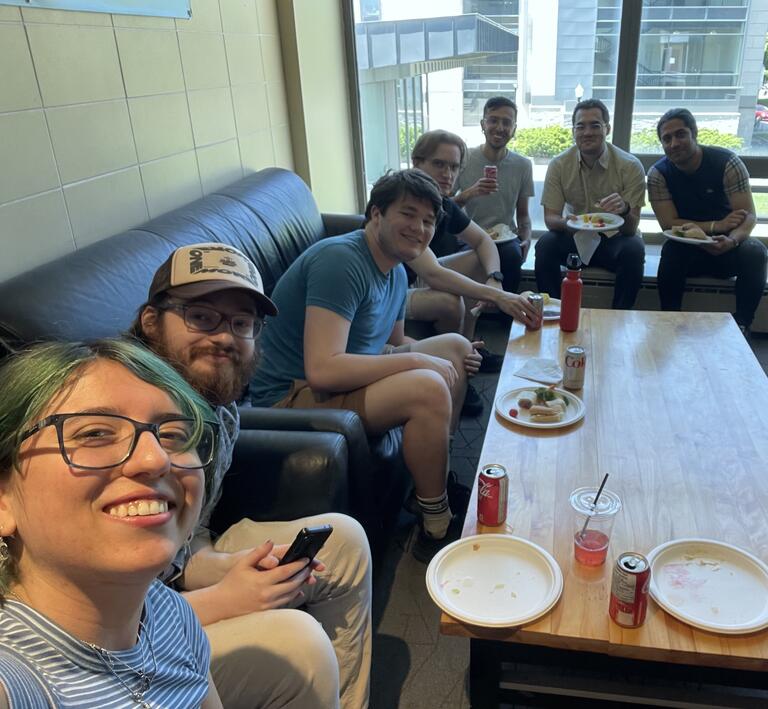 The group enjoying lunch at chucks retirement celebration.