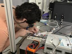 Tristan working on the op amp circuit