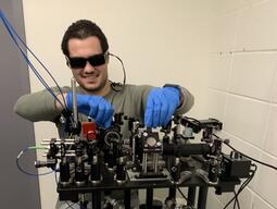 Tristan working on the set up