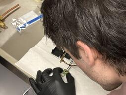 Jacob puts on a sample