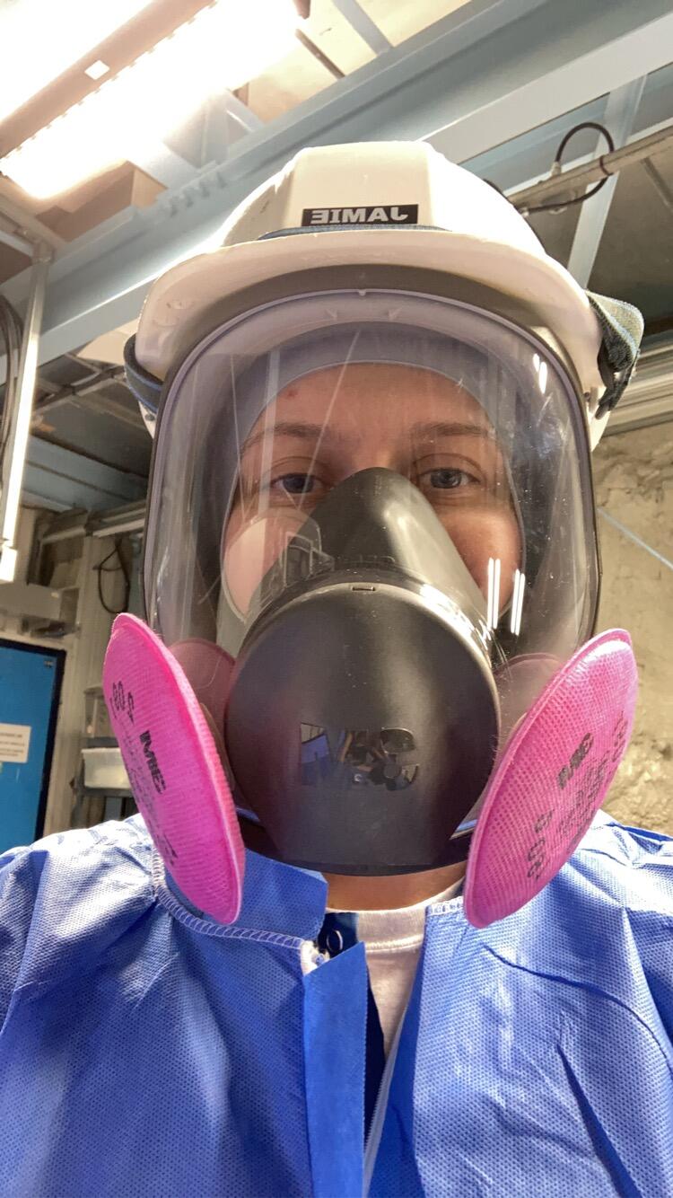 The personal protective gear worn while loading PPO into the LAB scintillator